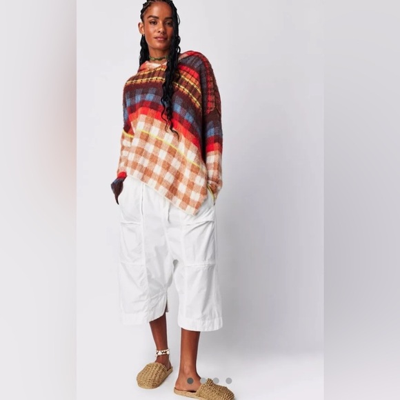 Free People Ainsley Hood Poncho Plaid Asymmetric Hem Apple Cider Size:XS, XL NWT - Picture 4 of 12